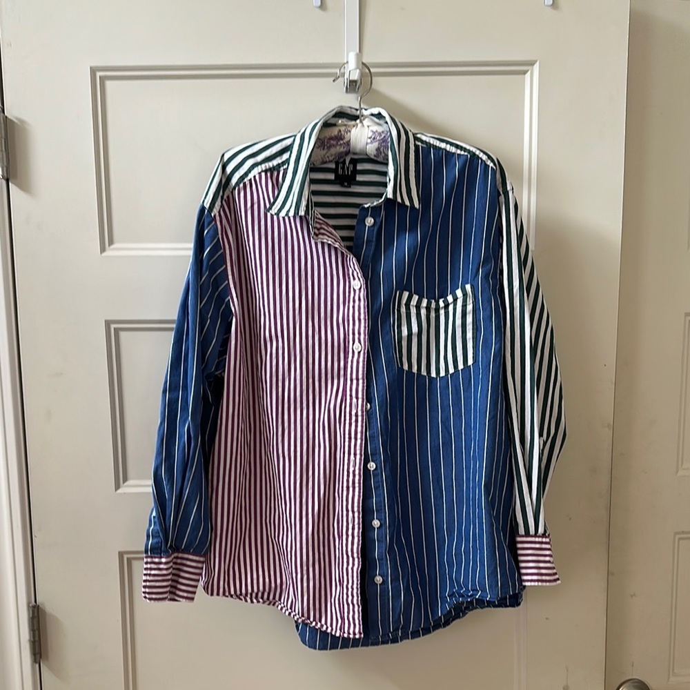 GAP The Big Shirt Striped Multicolor Button-Up Shirt Sz M